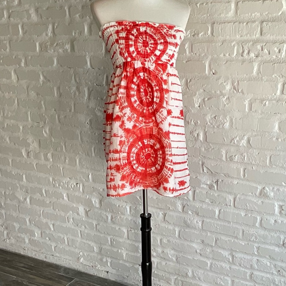 Red Tie-Dye Strapless Dress